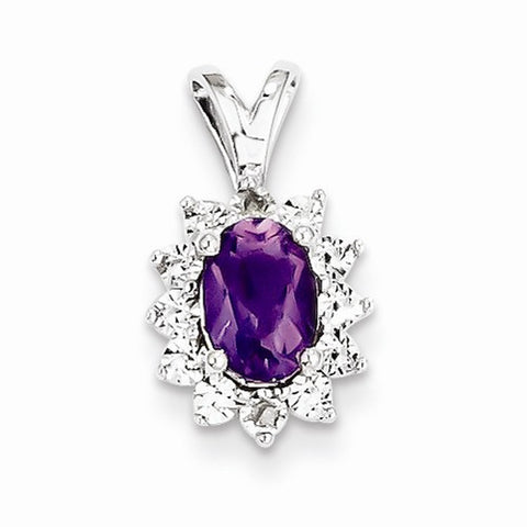 Sterling Silver Diamond & Amethyst Pendant, Pendants for Necklace