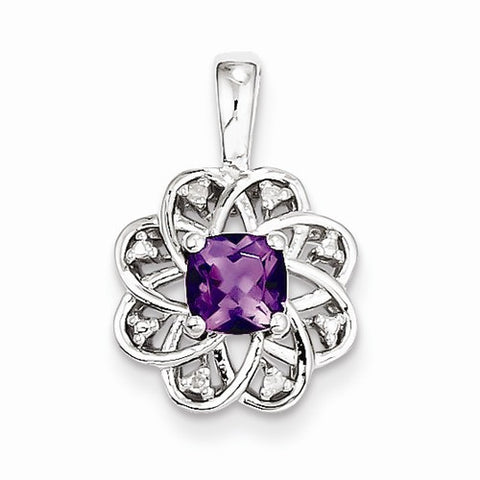 Sterling Silver Diamond & Amethyst pendant, Fine Pendants for Necklace