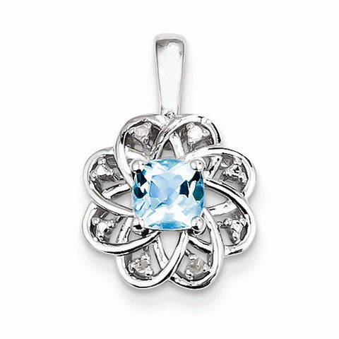 Sterling Silver Diamond & Light Blue Topaz pendant, Pendants for Necklace