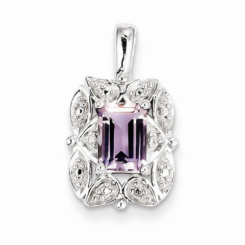 Sterling Silver Diamond & Pink Amethyst Pendant, Adorable Pendants for Necklace