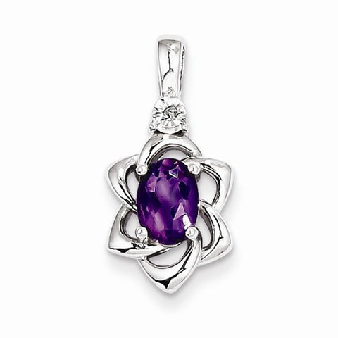 Sterling Silver Diamond & Amethyst Pendant, Lovely Pendants for Necklace