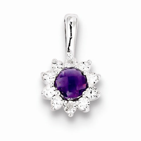 Sterling Silver Diamond Amethyst Pendant, Alluring Pendants for Necklace