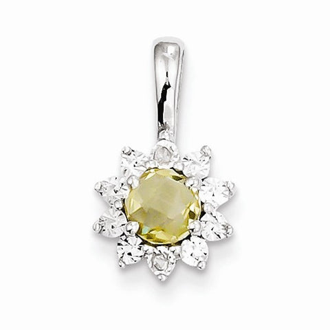 Sterling Silver Diamond Lemon Quartz Pendant, Charm