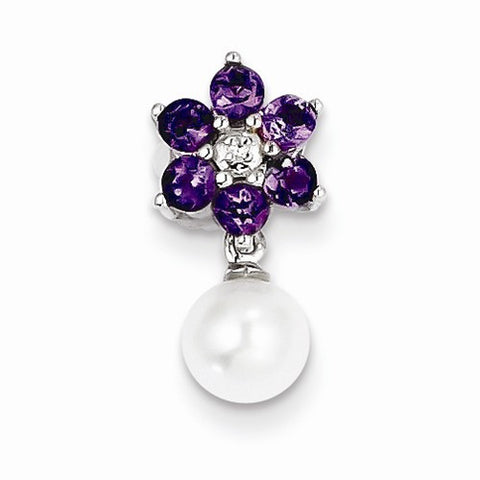 Sterling Silver Freshwater Cultured Pearl Amethyst Diamond pendant, Gorgeous Pendants for Necklace