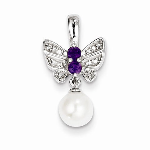 Sterling Silver Freshwater Cultured Pearl Amethyst Diamond pendant, Classy Pendants for Necklace