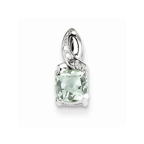 Sterling Silver Green Amethyst Diamond Pendant, Pendants for Necklace