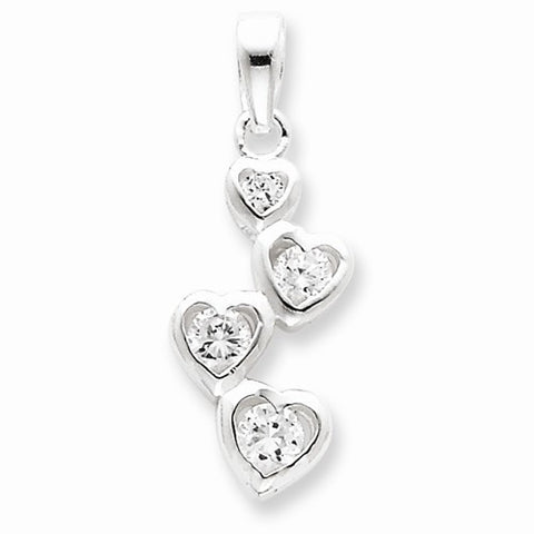 Sterling Silver Graduated CZ Heart Pendant, Pendants for Necklace