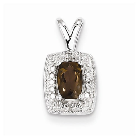 Sterling Silver Smoky Quartz Diamond Pendant, Charm