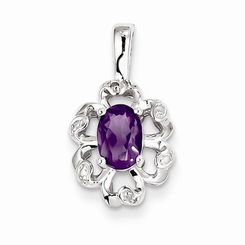 Sterling Silver Amethyst Diamond Pendant, Fine Pendants for Necklace