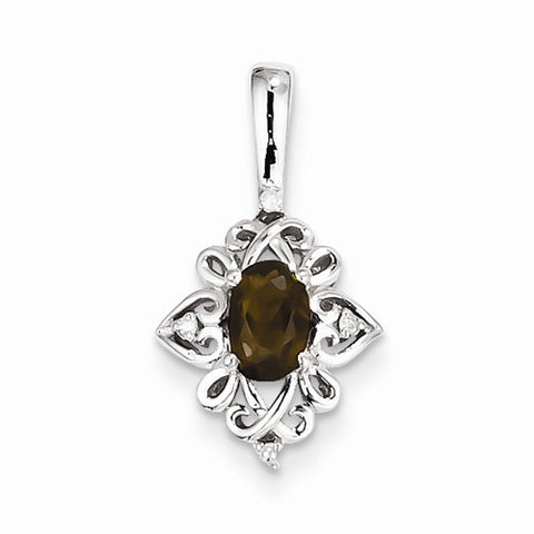Sterling Silver Smoky Quartz Diamond Pendant, Dazzling Pendants for Necklace