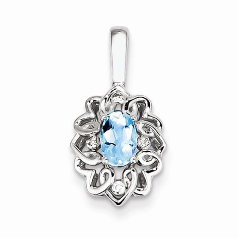 Sterling Silver Light Swiss Blue Topaz Diamond pendant, Fine Pendants for Necklace