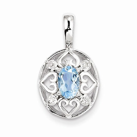 Sterling Silver Light Swiss Blue Topaz Diamond Pendant, Exquisite Pendants for Necklace