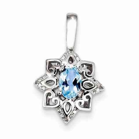 Sterling Silver Light Swiss Blue Topaz Diamond Pendant, Classy Pendants for Necklace