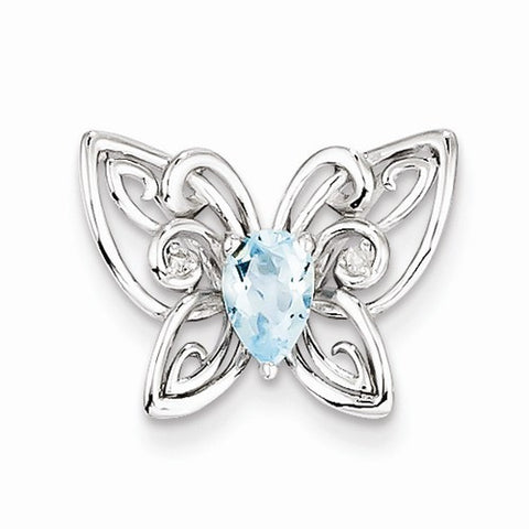 Sterling Silver Light Swiss Blue Topaz Diamond Pendant, Delightful Pendants for Necklace