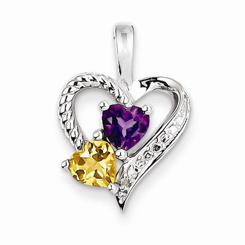 Sterling Silver Amethyst, Citrine & Diamond Pendant, Pendants for Necklace