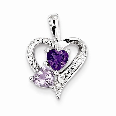 Sterling Silver Amethyst, Pink Quartz & Diamond pendant, Dazzling Pendants for Necklace