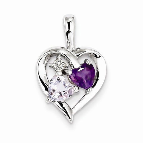 Sterling Silver Amethyst & Pink Amethyst & Diamond Pendant, Pendants for Necklace