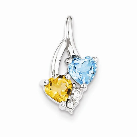 Sterling Silver Blue Topaz Citrine Diamond pendant, Exquisite Pendants for Necklace
