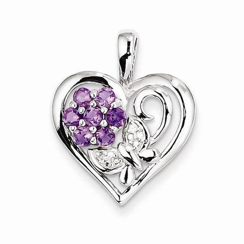 Sterling Silver Amethyst Diamond Pendant, Lovely Pendants for Necklace