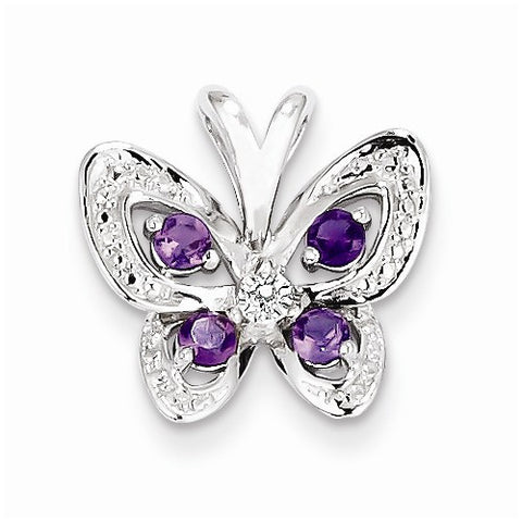 Sterling Silver Amethyst & Diamond Pendant, Classy Pendants for Necklace
