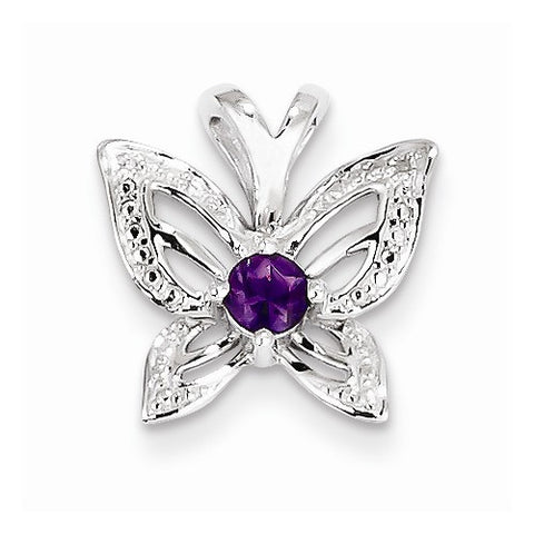 Sterling Silver Amethyst & Diamond Pendant, Charm