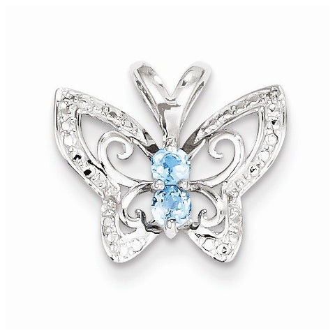 Sterling Silver Blue Topaz & Diamond Pendant, Alluring Pendants for Necklace
