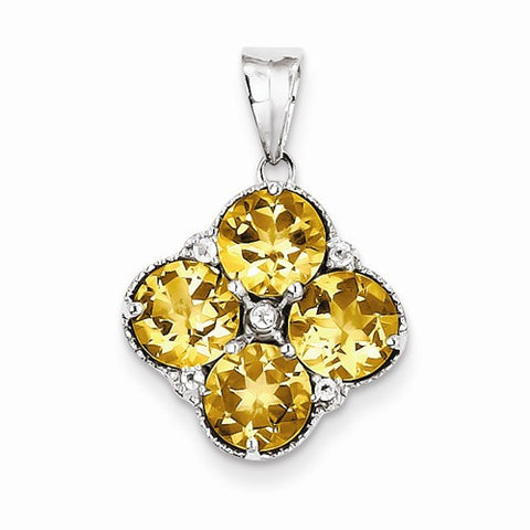 Sterling Silver with Citrine and White Topaz Round pendant, Pretty Pendants for Necklace