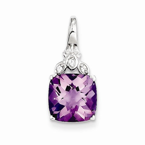 Sterling Silver with Amethyst and White Topaz Square Pendant, Pendants for Necklace