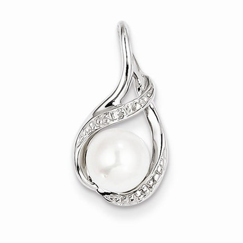 Sterling Silver Rhodium Plated Diamond and FWC Pearl pendant, Charm