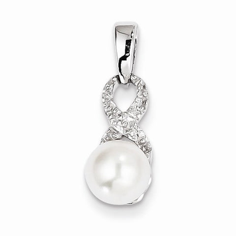Sterling Silver Rhodium Plated Diamond and FWC Pearl pendant, Adorable Pendants for Necklace