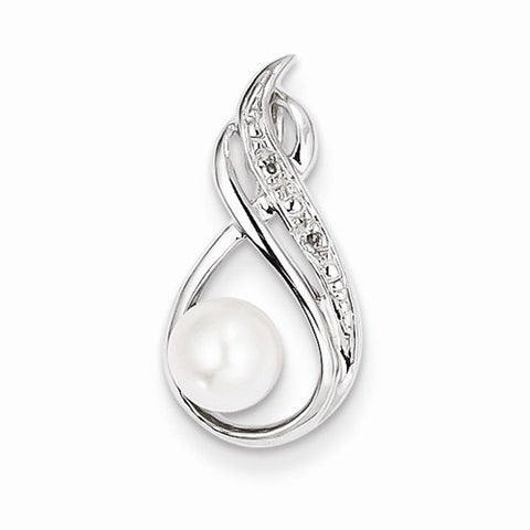 Sterling Silver Rhodium Plated Diamond and FWC Pearl Pendant, Dazzling Pendants for Necklace
