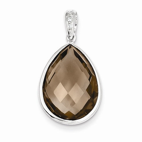 Sterling Silver Rhodium Plated Dia. Smoky Quartz Teardrop Pendant, Pendants for Necklace