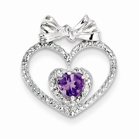 Sterling Silver Rhodium Plated Diamond & Amethyst Heart pendant, Beautiful Pendants for Necklace