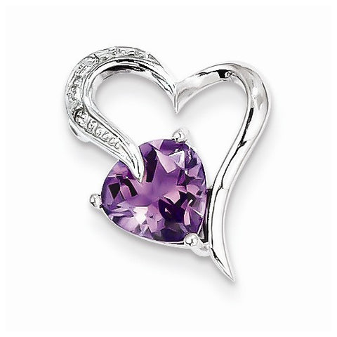 Sterling Silver Rhodium Plated Diamond Amethyst Heart pendant, Exquisite Pendants for Necklace