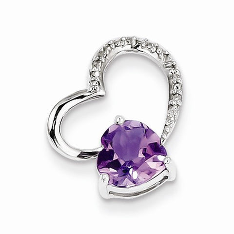 Sterling Silver Rhodium Plated Diamond Amethyst Heart pendant, Fine Pendants for Necklace