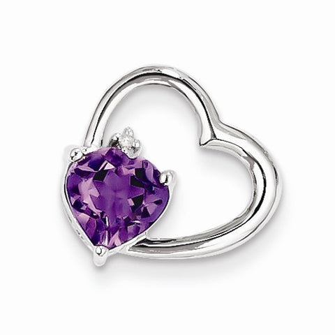 Sterling Silver Rhodium Plated Diamond & Amethyst Heart pendant, Pendants for Necklace