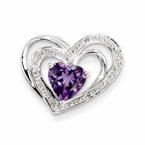 Sterling Silver Rhodium Plated Diamond & Amethyst Heart pendant, Pretty Pendants for Necklace