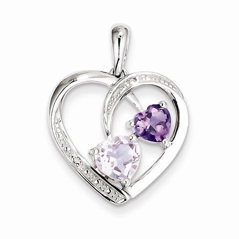 Sterling Silver Rhodium Plated Dia./Amy/Pink Quartz Pendant, Pendants for Necklace