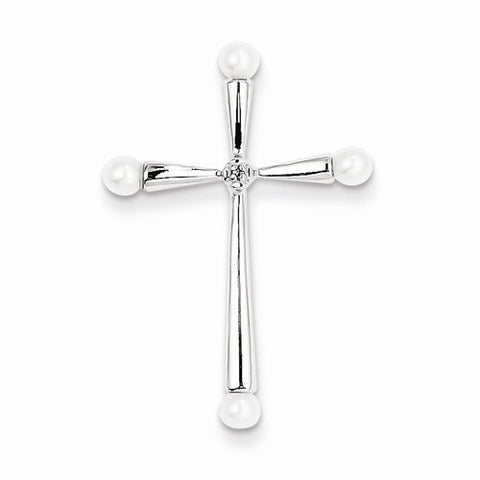 Sterling Silver Rhodium Plated Diamond FWC Pearl Cross pendant, Classy Pendants for Necklace
