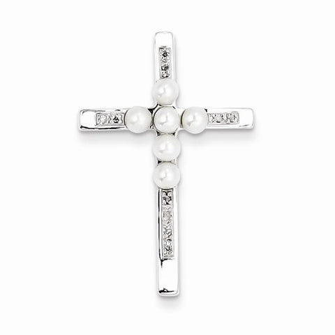Sterling Silver Rhodium Plated Diamond FWC Pearl Cross pendant, Appealing Pendants for Necklace