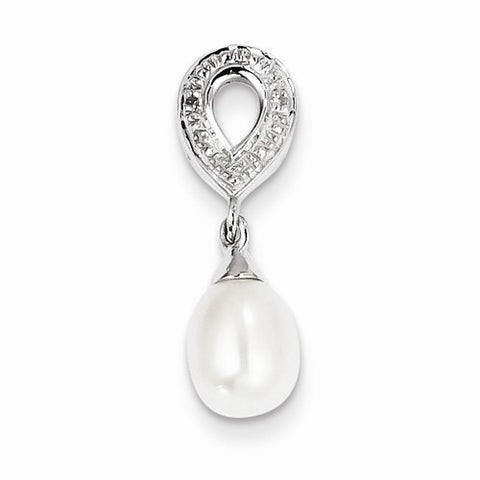 Sterling Silver Rhodium Plated Diamond FWC Pearl pendant, Adorable Pendants for Necklace