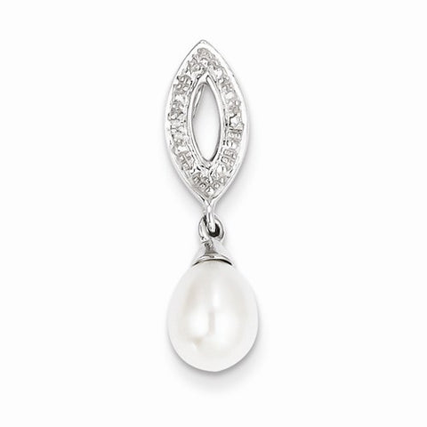 Sterling Silver Rhodium Plated Diamond & FWC Pearl Pendant, Pendants for Necklace