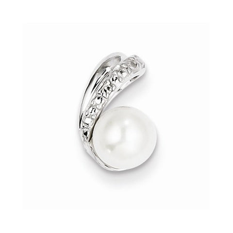 Sterling Silver Rhodium Plated Diamond and FWC Pearl Pendant, Dazzling Pendants for Necklace