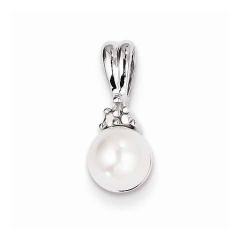 Sterling Silver Rhodium Plated Diamond and FWC Pearl pendant, Beautiful Pendants for Necklace