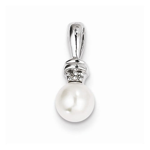 Sterling Silver Rhodium Plated Diamond and FWC Pearl pendant, Delightful Pendants for Necklace