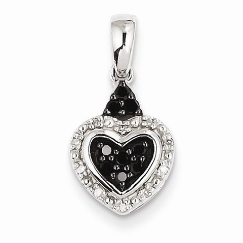 Sterling Silver White & black-diamond Heart Pendant, Pendants for Necklace