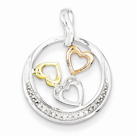 Sterling Silver & 14k Gold Yellow/Rose Gold Diamonds Circle Heart Pendant, Pendants for Necklace