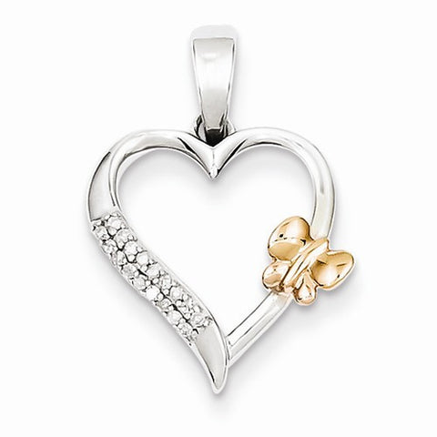 Sterling Silver/Rhodium/14k Rose Gold Butterfly Diamond Heart pendant, Delightful Pendants for Necklace