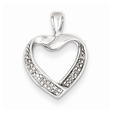 Sterling Silver Rhodium Plated Diamond Heart Pendant, Pretty Pendants for Necklace