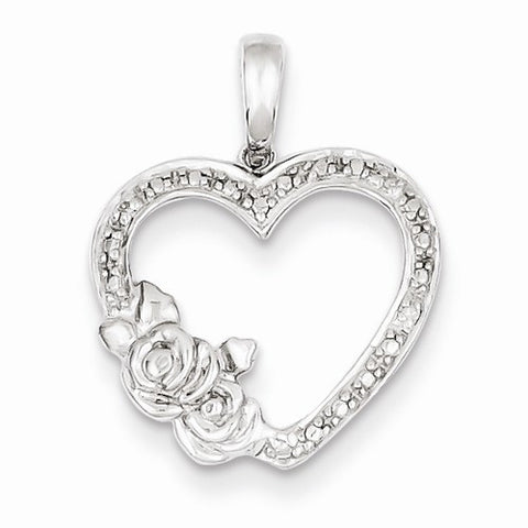 Sterling Silver Rhodium Plated Diamond Heart Pendant, Appealing Pendants for Necklace